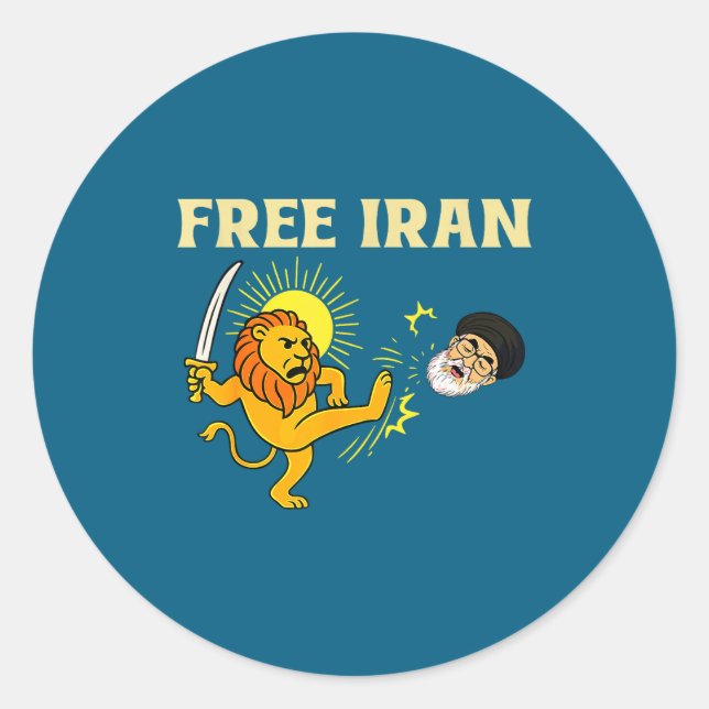 Pegatina Redonda Bandera de Irán León (Anverso)