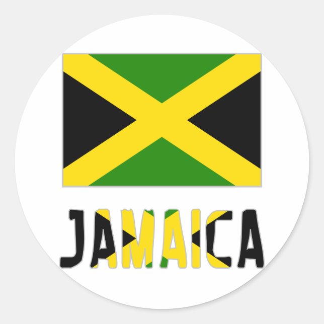 Pegatina Redonda Bandera de Jamaica y palabra (Anverso)