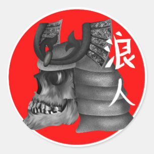 Pegatina Redonda Bandera de Japón Ronin Samurai