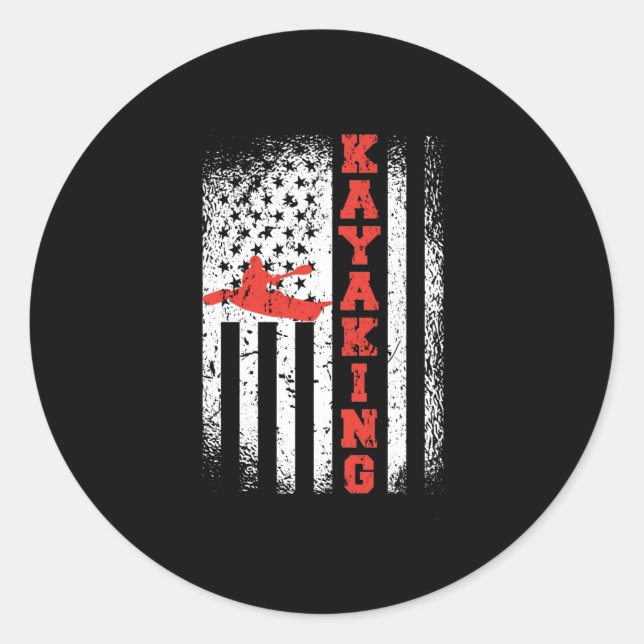 Pegatina Redonda Bandera de Kayak America Bandera Kayak Patriótico  (Anverso)