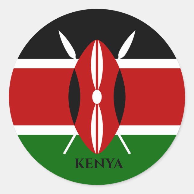 Pegatina Redonda Bandera de Kenia, África (Anverso)
