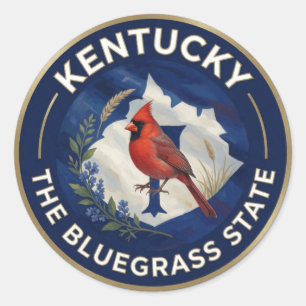 Pegatina Redonda 🐎 Bandera de Kentucky y cardenal norteño Bluegras