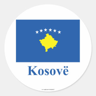 Pegatina Redonda Bandera de Kosovo con nombre en albanés