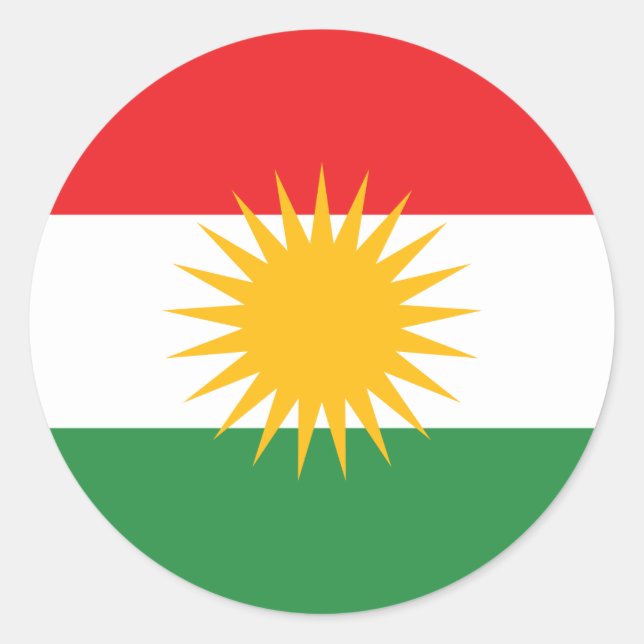 Pegatina Redonda Bandera de Kurdistán (Anverso)