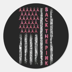 Pegatina Redonda Bandera De La Cinta Rosa: Cáncer De Mama Bandera D