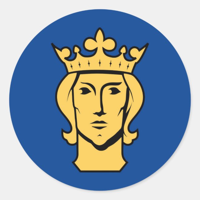 Pegatina Redonda Bandera de la ciudad de Estocolmo Símbolo de Sueci (Anverso)