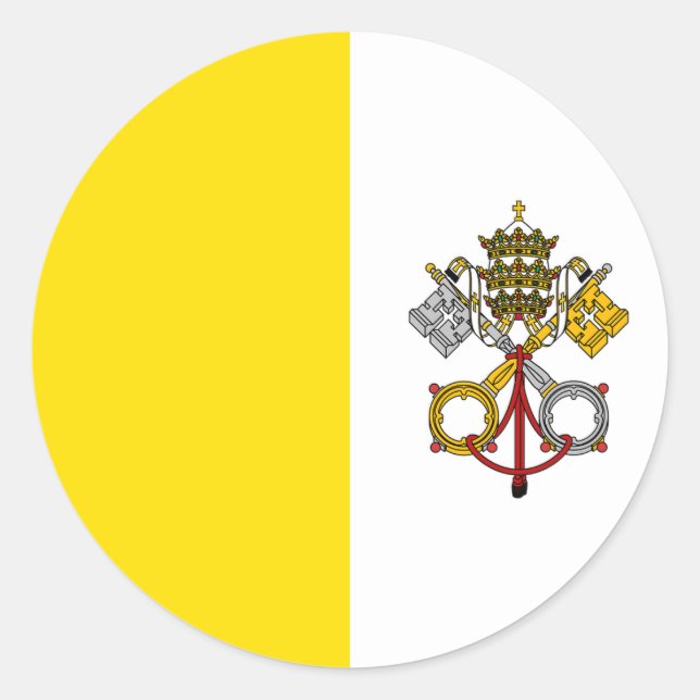 Pegatina Redonda Bandera de la Ciudad del Vaticano (Anverso)