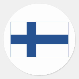 Pegatina Redonda Bandera de la cruz nórdica azul de Finlandia en el