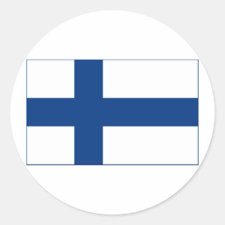 Pegatina Redonda Bandera de la Cruz Nórdica Azul de Finlandia en Pe