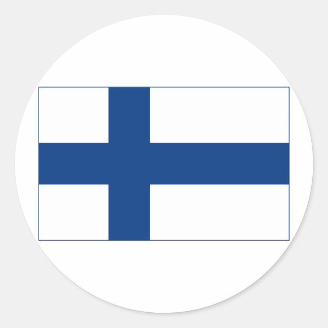 Pegatina Redonda Bandera de la Cruz Nórdica Azul de Finlandia en Pe (Anverso)