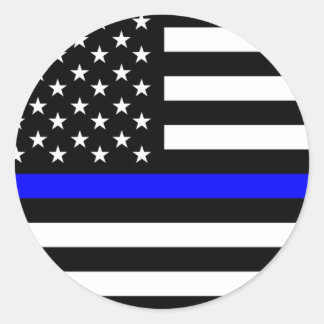 Pegatina Redonda bandera de la delgada línea azul de la policía est