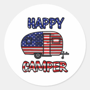 Pegatina Redonda Bandera de la Feliz Orgullo Americano Camper Meric