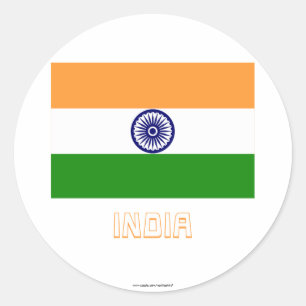 Pegatina Redonda Bandera de la India con nombre
