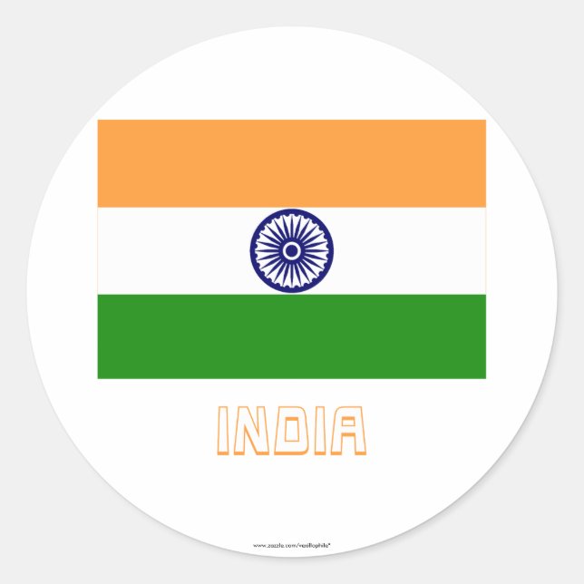Pegatina Redonda Bandera de la India con nombre (Anverso)