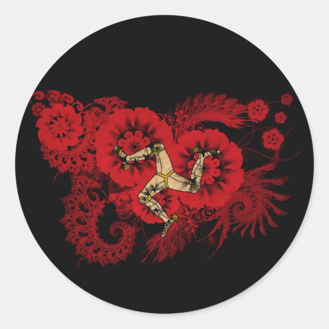 Pegatina Redonda Bandera de la Isla de Man (Anverso)