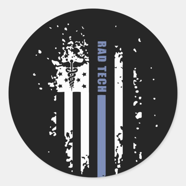 Pegatina Redonda Bandera de la línea azul de Radiología Tech Americ (Anverso)