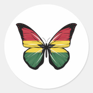 Pegatina Redonda Bandera de la mariposa de Ghana