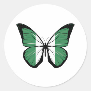 Pegatina Redonda Bandera de la mariposa de Nigeria
