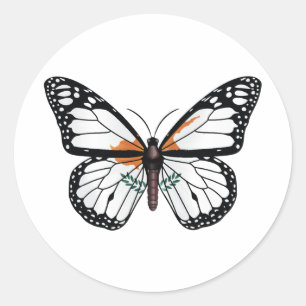 Pegatina Redonda bandera de la mariposa monarca de Chipre