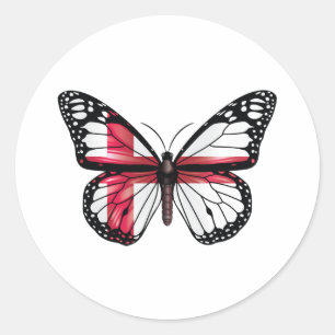Pegatina Redonda bandera de la mariposa monarca de Inglaterra