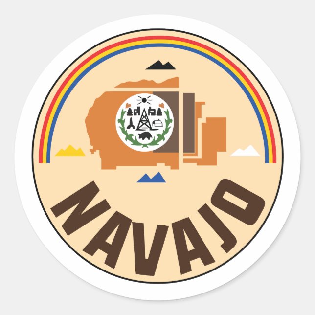 Pegatina Redonda Bandera de la nación navajo indígena - gran foca (Anverso)