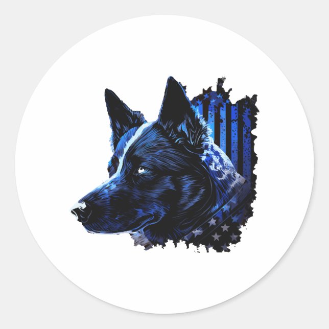 Pegatina Redonda Bandera de la policía estadounidense K9 Unidad de  (Anverso)