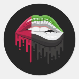 Pegatina Redonda bandera de la raíz del orgullo de los labios árabe