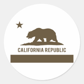 Pegatina Redonda Bandera de la República de California - Marrón