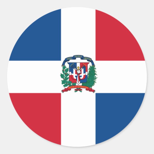Pegatina Redonda Bandera de la República Dominicana (Anverso)