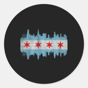 Pegatina Redonda Bandera de la silueta de la ciudad de Chicago - Ci