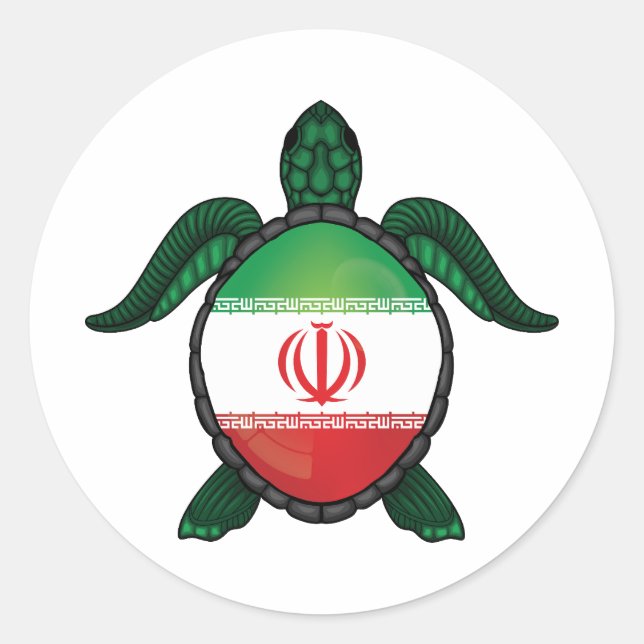 Pegatina Redonda Bandera de la tortuga marina de Irán (Anverso)
