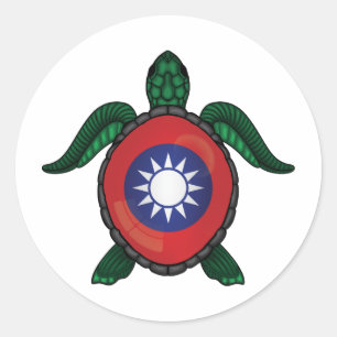Pegatina Redonda Bandera de la tortuga marina de Taiwán