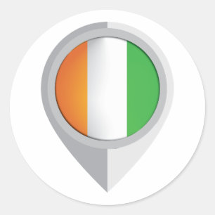 Pegatina Redonda Bandera de la ubicación del alfiler de Costa de Ma