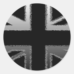 Pegatina Redonda Bandera de la unión gris negra y plateada