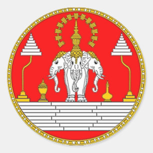 PEGATINA REDONDA BANDERA DE LAOS TRES ELEFANTES DE CABEZA