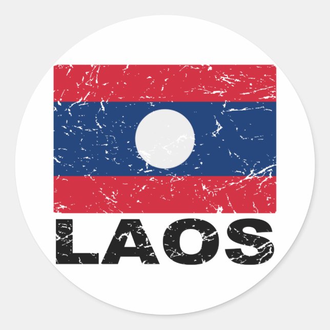 Pegatina Redonda Bandera de Laos Vintage (Anverso)