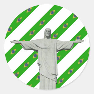 Pegatina Redonda Bandera de las franjas de Brasil