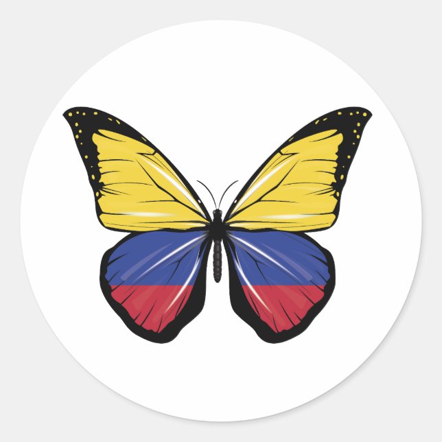 Pegatina Redonda Bandera de las mariposas de Colombia (Anverso)