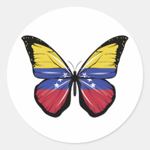 Pegatina Redonda Bandera de las mariposas de Venezuela