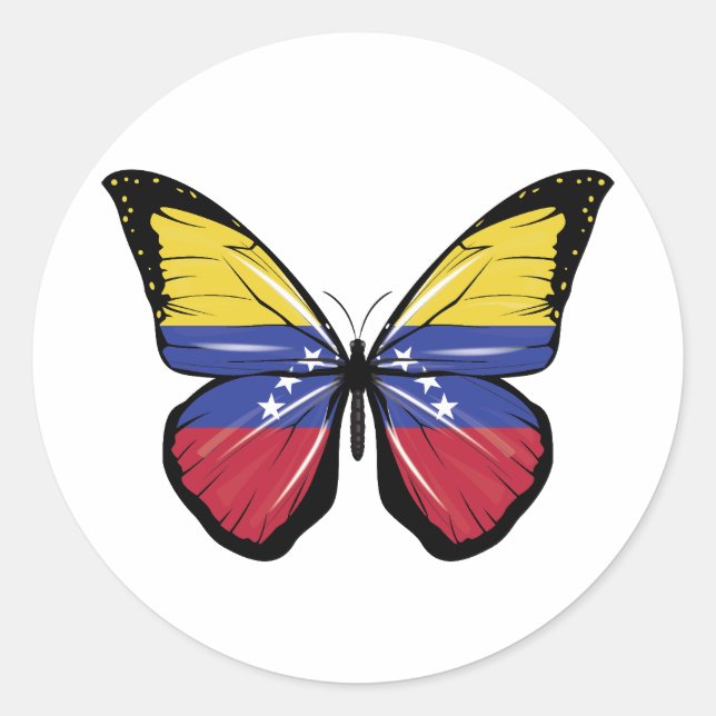 Pegatina Redonda Bandera de las mariposas de Venezuela (Anverso)