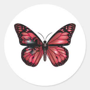 Pegatina Redonda Bandera de las mariposas monarcas de Albania