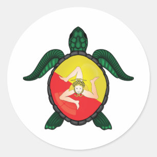 Pegatina Redonda Bandera de las tortugas de Sicilia