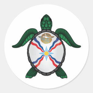 Pegatina Redonda Bandera de las tortugas marinas de Asiria