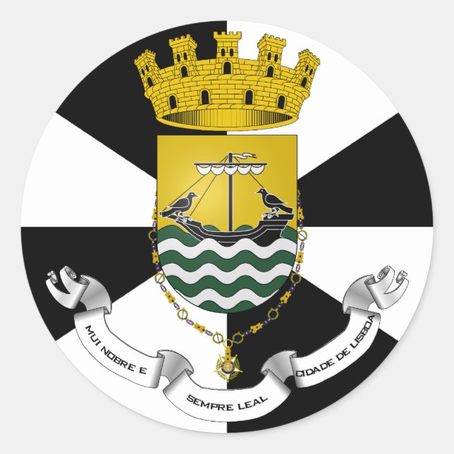 Pegatina Redonda Bandera de Lisboa y Portugal (Anverso)