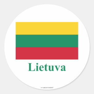 Pegatina Redonda Bandera de Lituania con nombre en lituano