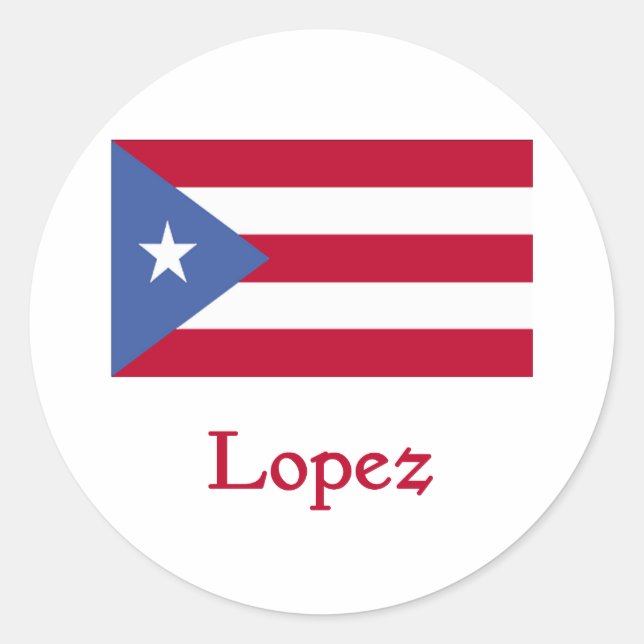 Pegatina Redonda Bandera de López Puerto Rico (Anverso)