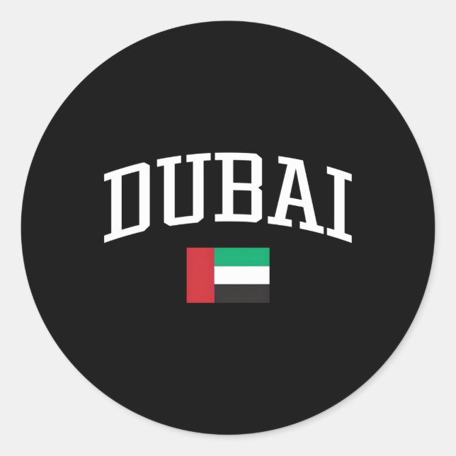 Pegatina Redonda Bandera de los Emiratos Árabes Unidos de Dubai (Anverso)