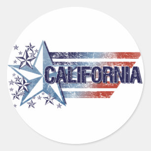 Pegatina Redonda Bandera de los Estados Unidos con estrella - Calif