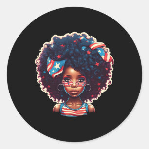 Pegatina Redonda Bandera De Los Estados Unidos De Chica Negra Melan