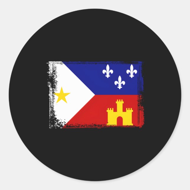 Pegatina Redonda Bandera de Louisiana Cajun Acadiana (Anverso)